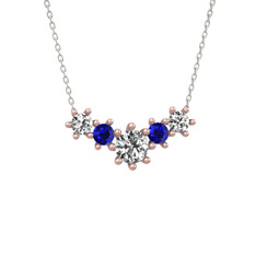Aine Beştaş Kolye - Swarovski ve lab safir 14 ayar rose altın kolye (40 cm beyaz altın rolo zincir) #11up1el
