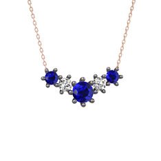 Aine Beştaş Kolye - Lab safir ve swarovski 925 ayar siyah rodyum kaplama gümüş kolye (40 cm rose altın rolo zincir) #11xtcpw