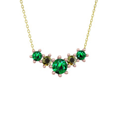 Aine Beştaş Kolye - Yeşil kuvars ve peridot 14 ayar rose altın kolye (40 cm altın rolo zincir) #12945rv