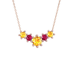 Aine Beştaş Kolye - Sitrin ve rodolit garnet 14 ayar rose altın kolye (40 cm gümüş rolo zincir) #12lle0u