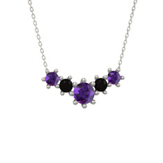 Aine Beştaş Kolye - Ametist ve siyah zirkon 8 ayar beyaz altın kolye (40 cm beyaz altın rolo zincir) #12qdolr