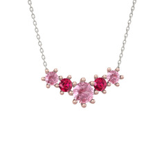 Pembe kuvars ve rodolit garnet 8 ayar rose altın kolye (40 cm beyaz altın rolo zincir)