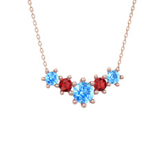 Akuamarin ve garnet 8 ayar rose altın kolye (40 cm rose altın rolo zincir)