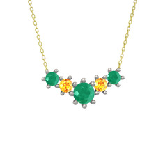 Aine Beştaş Kolye - Kök zümrüt ve sitrin 925 ayar gümüş kolye (40 cm altın rolo zincir) #12w8v4w