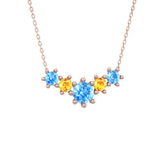 Aine Beştaş Kolye - Akuamarin ve sitrin 14 ayar rose altın kolye (40 cm rose altın rolo zincir) #12zsopf