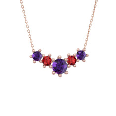 Aine Beştaş Kolye - Ametist ve garnet 925 ayar rose altın kaplama gümüş kolye (40 cm rose altın rolo zincir) #137lbvu