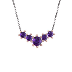 Aine Beştaş Kolye - Ametist 8 ayar rose altın kolye (40 cm gümüş rolo zincir) #13em5or