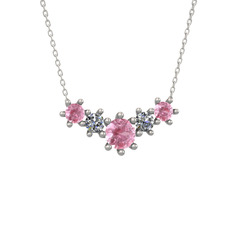 Pembe kuvars ve pırlanta 18 ayar beyaz altın kolye (0.32 karat, 40 cm beyaz altın rolo zincir)