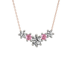 Beyaz zirkon ve pembe kuvars 18 ayar beyaz altın kolye (40 cm rose altın rolo zincir)