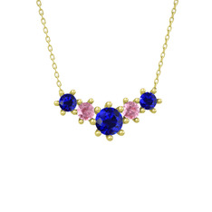 Aine Beştaş Kolye - Lab safir ve pembe kuvars 925 ayar altın kaplama gümüş kolye (40 cm altın rolo zincir) #13uevql