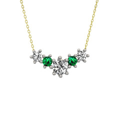 Beyaz zirkon ve yeşil kuvars 18 ayar beyaz altın kolye (40 cm altın rolo zincir)