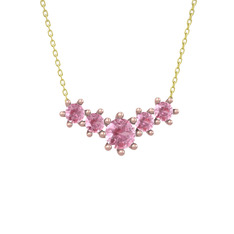 Aine Beştaş Kolye - Pembe kuvars 8 ayar rose altın kolye (40 cm altın rolo zincir) #14397cl