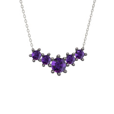 Aine Beştaş Kolye - Ametist 925 ayar siyah rodyum kaplama gümüş kolye (40 cm beyaz altın rolo zincir) #14444ix