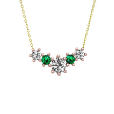 Aine Beştaş Kolye - Beyaz zirkon ve yeşil kuvars 18 ayar rose altın kolye (40 cm gümüş rolo zincir) #144op0l