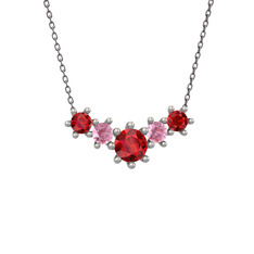 Aine Beştaş Kolye - Garnet ve pembe kuvars 18 ayar beyaz altın kolye (40 cm gümüş rolo zincir) #1485syl
