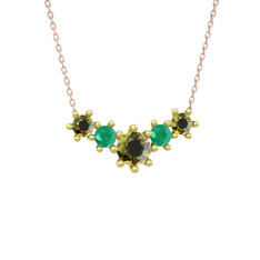 Peridot ve kök zümrüt 8 ayar altın kolye (40 cm gümüş rolo zincir)