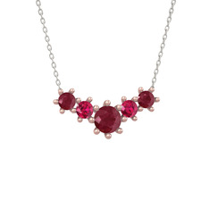 Aine Beştaş Kolye - Kök yakut ve rodolit garnet 14 ayar rose altın kolye (40 cm beyaz altın rolo zincir) #14azxb
