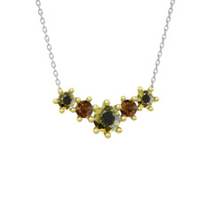 Peridot ve dumanlı kuvars 14 ayar altın kolye (40 cm beyaz altın rolo zincir)