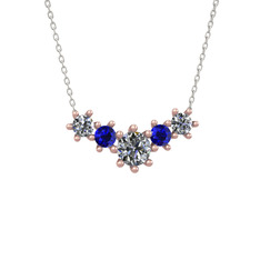 Aine Beştaş Kolye - Pırlanta ve lab safir 925 ayar rose altın kaplama gümüş kolye (1.98 karat, 40 cm beyaz altın rolo zincir) #14epr6w