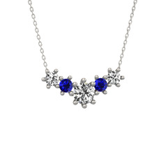 Aine Beştaş Kolye - Swarovski ve lab safir 14 ayar beyaz altın kolye (40 cm beyaz altın rolo zincir) #14hujtj
