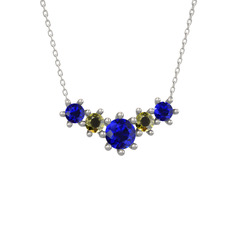 Lab safir ve peridot 18 ayar beyaz altın kolye (40 cm beyaz altın rolo zincir)