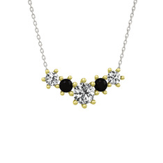 Beyaz zirkon ve siyah zirkon 14 ayar altın kolye (40 cm beyaz altın rolo zincir)