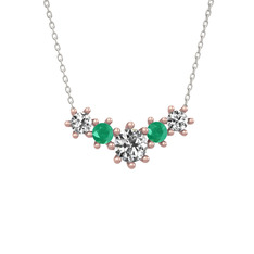 Aine Beştaş Kolye - Swarovski ve kök zümrüt 8 ayar rose altın kolye (40 cm beyaz altın rolo zincir) #14nb3pp