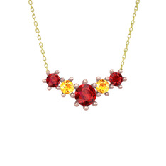 Garnet ve sitrin 18 ayar rose altın kolye (40 cm altın rolo zincir)