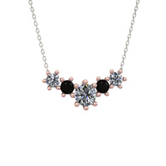 Aine Beştaş Kolye - Pırlanta ve siyah zirkon 925 ayar rose altın kaplama gümüş kolye (1.98 karat, 40 cm beyaz altın rolo zincir) #14qu4w2