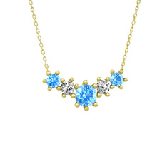 Aine Beştaş Kolye - Akuamarin ve beyaz zirkon 925 ayar altın kaplama gümüş kolye (40 cm altın rolo zincir) #14tavnm