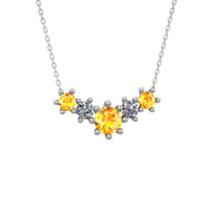 Aine Beştaş Kolye - Sitrin ve pırlanta 18 ayar beyaz altın kolye (0.32 karat, 40 cm beyaz altın rolo zincir) #14viqgk