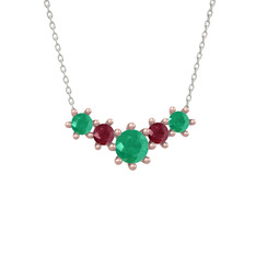 Aine Beştaş Kolye - Kök zümrüt ve kök yakut 14 ayar rose altın kolye (40 cm gümüş rolo zincir) #15aklk4