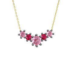 Pembe kuvars ve rodolit garnet 925 ayar siyah rodyum kaplama gümüş kolye (40 cm gümüş rolo zincir)