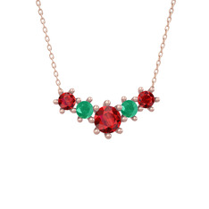 Aine Beştaş Kolye - Garnet ve kök zümrüt 8 ayar rose altın kolye (40 cm rose altın rolo zincir) #15tp55o