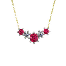 Rodolit garnet ve pırlanta 14 ayar beyaz altın kolye (0.32 karat, 40 cm altın rolo zincir)