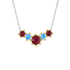 Kök yakut ve akuamarin 8 ayar altın kolye (40 cm beyaz altın rolo zincir)