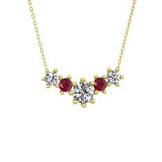 Aine Beştaş Kolye - Swarovski ve kök yakut 14 ayar altın kolye (40 cm altın rolo zincir) #164bmn0