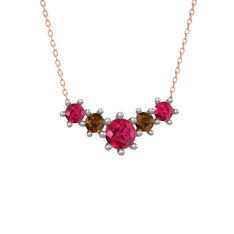Rodolit garnet ve dumanlı kuvars 18 ayar beyaz altın kolye (40 cm rose altın rolo zincir)