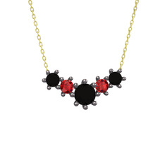 Siyah zirkon ve garnet 925 ayar siyah rodyum kaplama gümüş kolye (40 cm altın rolo zincir)