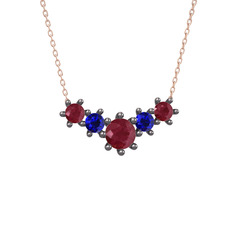 Aine Beştaş Kolye - Kök yakut ve lab safir 925 ayar siyah rodyum kaplama gümüş kolye (40 cm rose altın rolo zincir) #16qq1z6