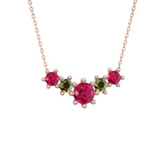 Aine Beştaş Kolye - Rodolit garnet ve peridot 18 ayar rose altın kolye (40 cm rose altın rolo zincir) #179eeke