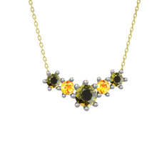 Peridot ve sitrin 14 ayar beyaz altın kolye (40 cm altın rolo zincir)