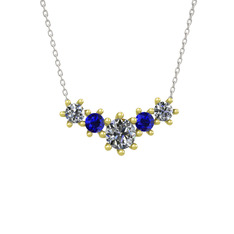 Pırlanta ve lab safir 8 ayar altın kolye (1.98 karat, 40 cm gümüş rolo zincir)