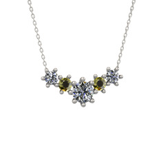 Pırlanta ve peridot 8 ayar beyaz altın kolye (1.98 karat, 40 cm beyaz altın rolo zincir)