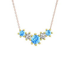 Akuamarin ve swarovski 18 ayar altın kolye (40 cm rose altın rolo zincir)