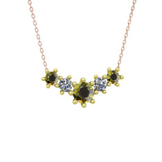 Peridot ve pırlanta 925 ayar altın kaplama gümüş kolye (0.32 karat, 40 cm rose altın rolo zincir)