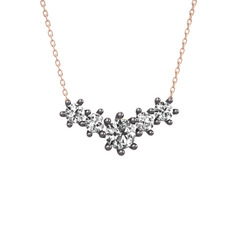 Aine Beştaş Kolye - Beyaz zirkon ve swarovski 925 ayar siyah rodyum kaplama gümüş kolye (40 cm rose altın rolo zincir) #1920lob