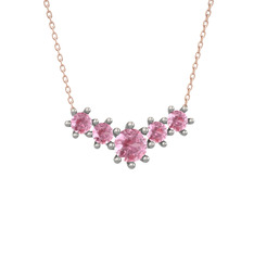 Aine Beştaş Kolye - Pembe kuvars 14 ayar beyaz altın kolye (40 cm rose altın rolo zincir) #193bs57
