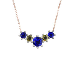 Lab safir ve peridot 8 ayar beyaz altın kolye (40 cm gümüş rolo zincir)
