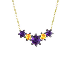 Aine Beştaş Kolye - Ametist ve sitrin 925 ayar siyah rodyum kaplama gümüş kolye (40 cm gümüş rolo zincir) #195d77q